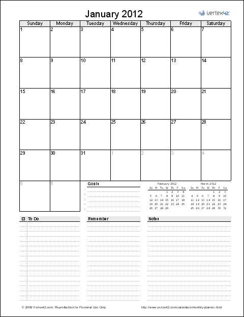 calendar organizer template