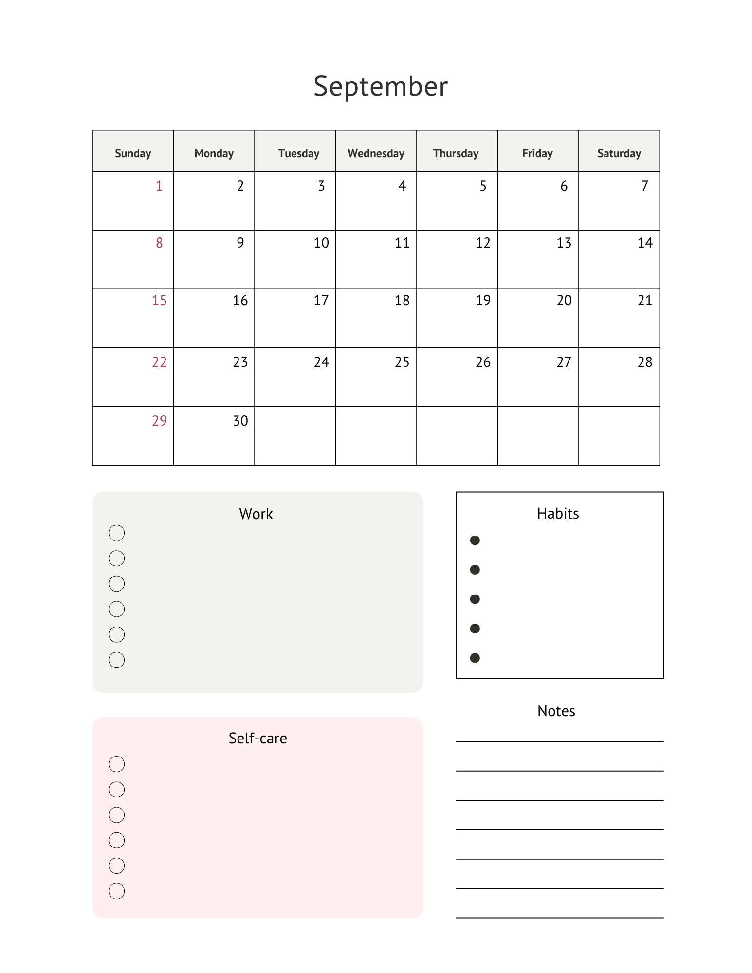 calendar planner template printable