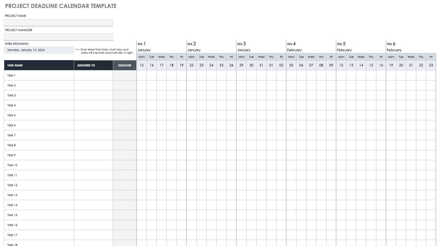 calendar project plan template