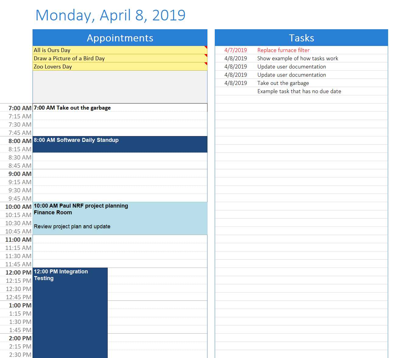 calendar task list template