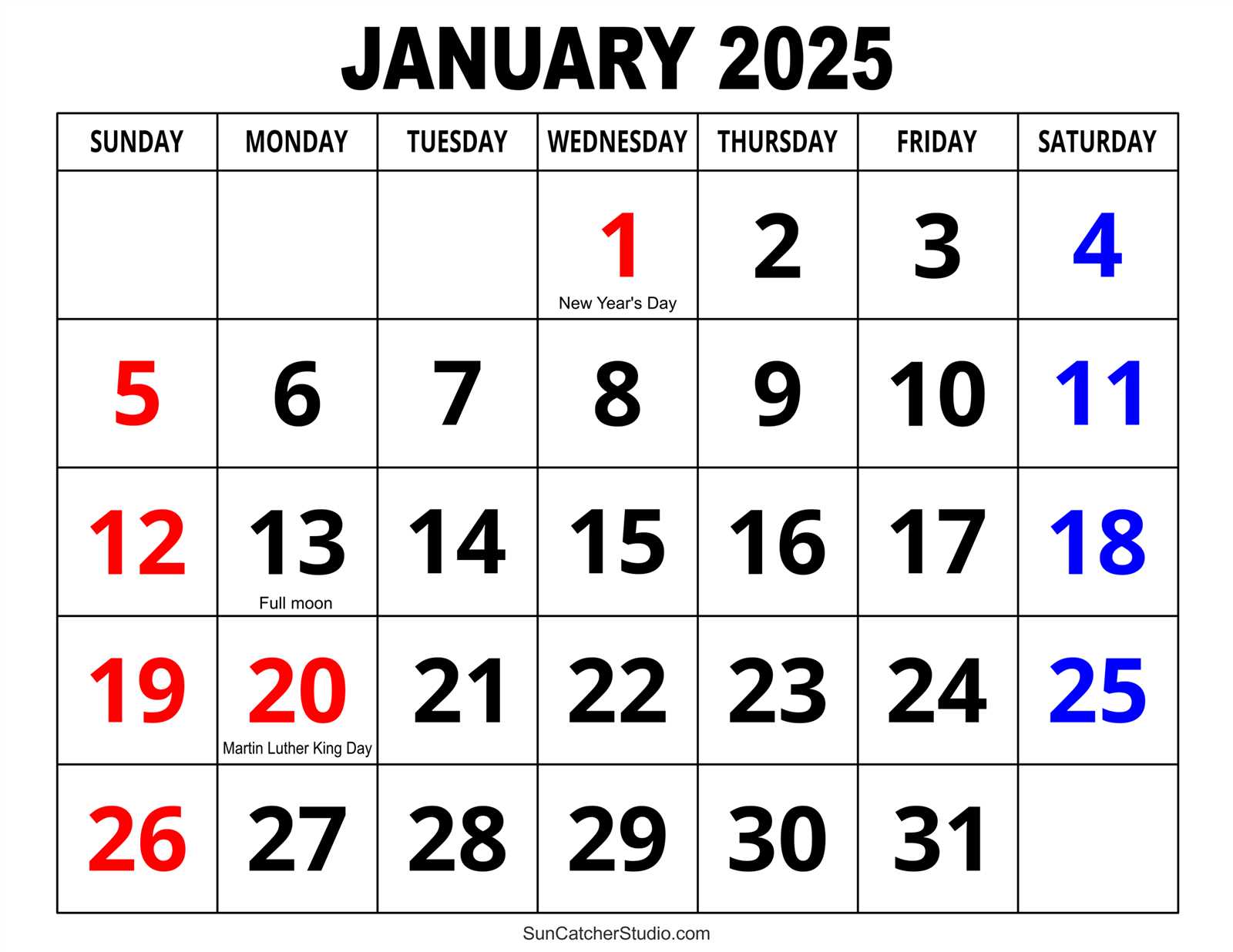 calendar template 2025 january