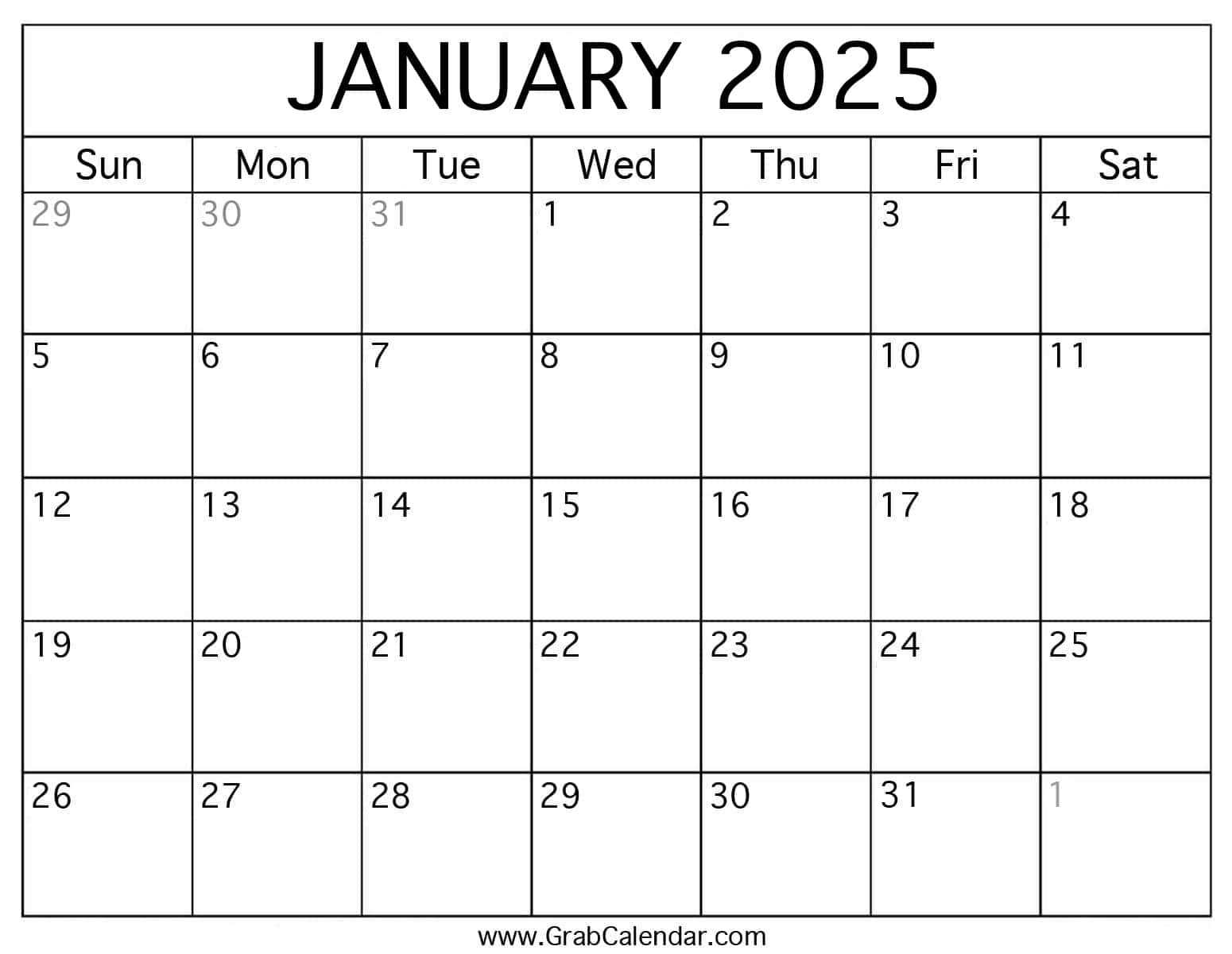 calendar template 2025 january