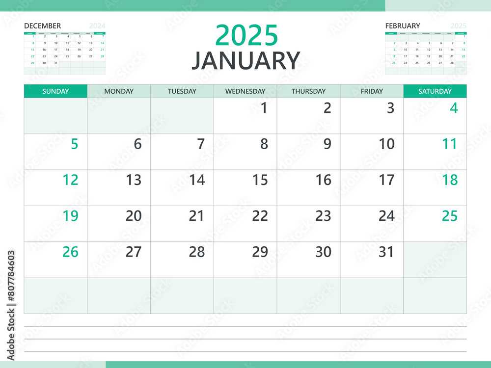 calendar template 2025 january