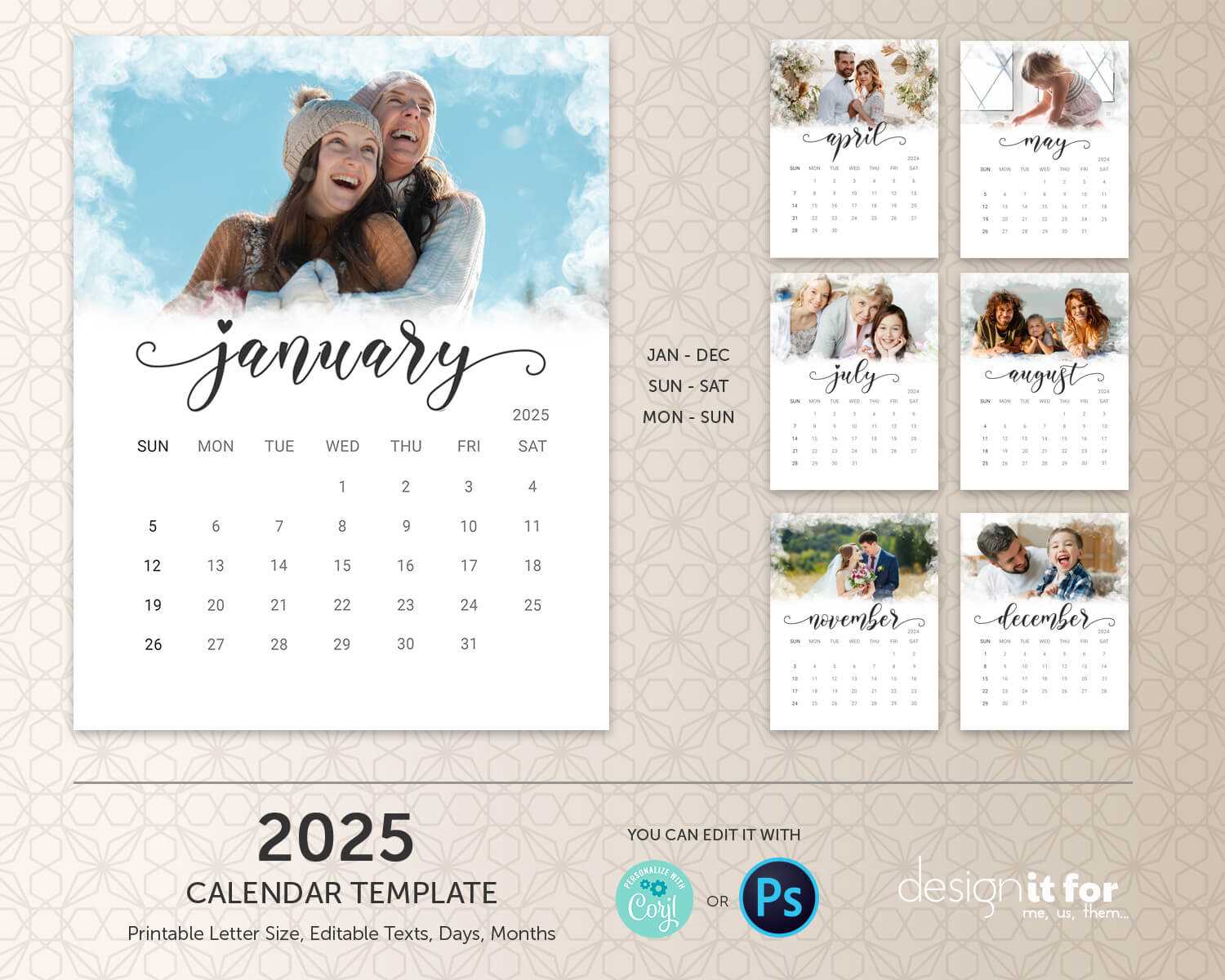 calendar template 2025 with pictures