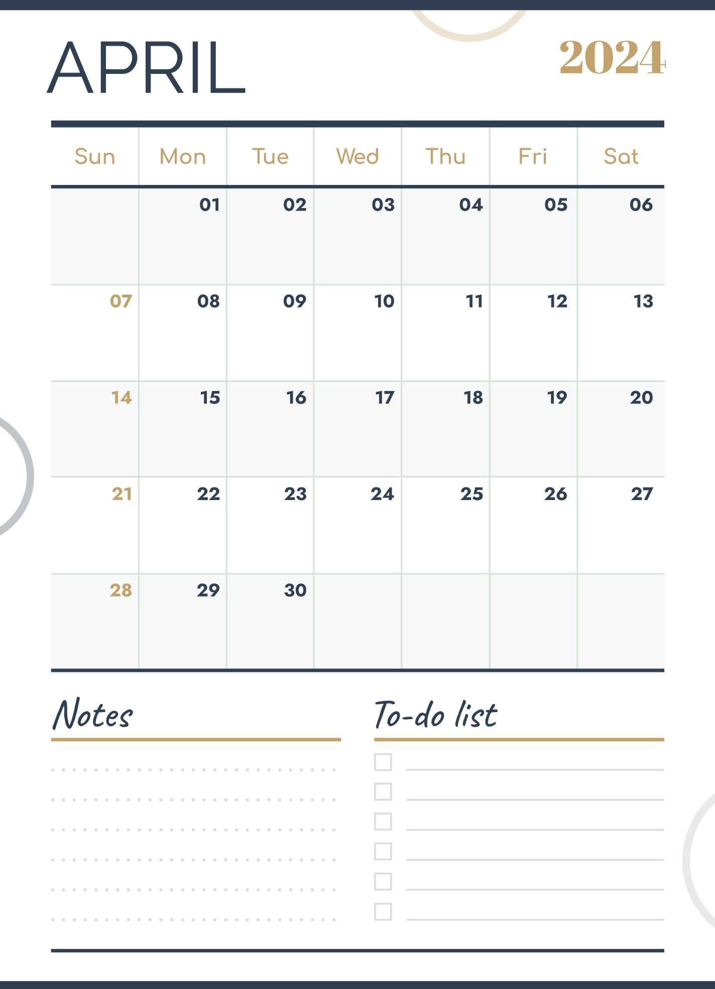 calendar template april