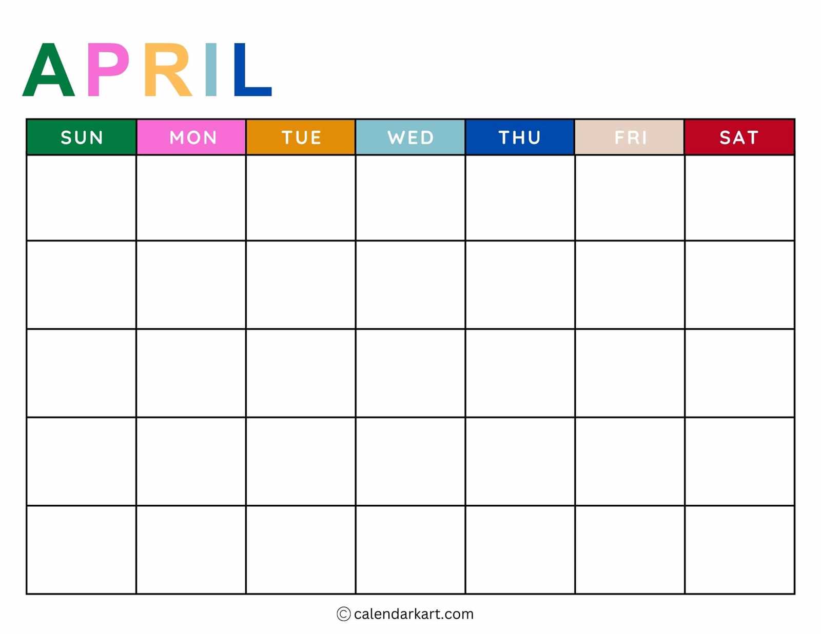 calendar template april