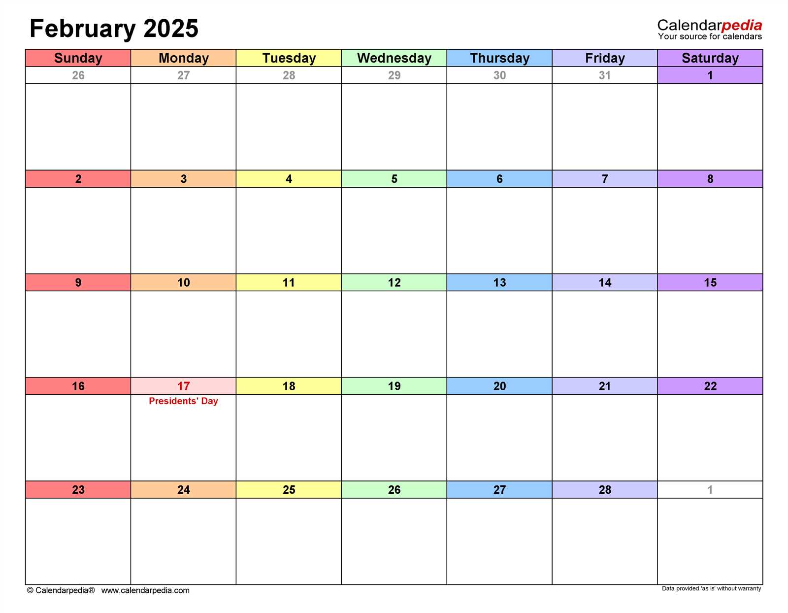 calendar template february 2025 editable