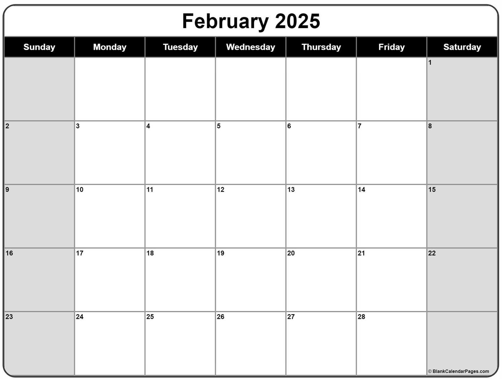 calendar template for february 2025