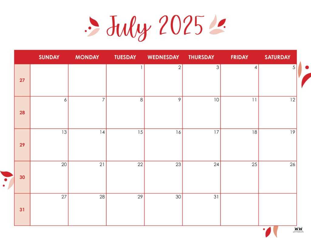 calendar template for july 2025