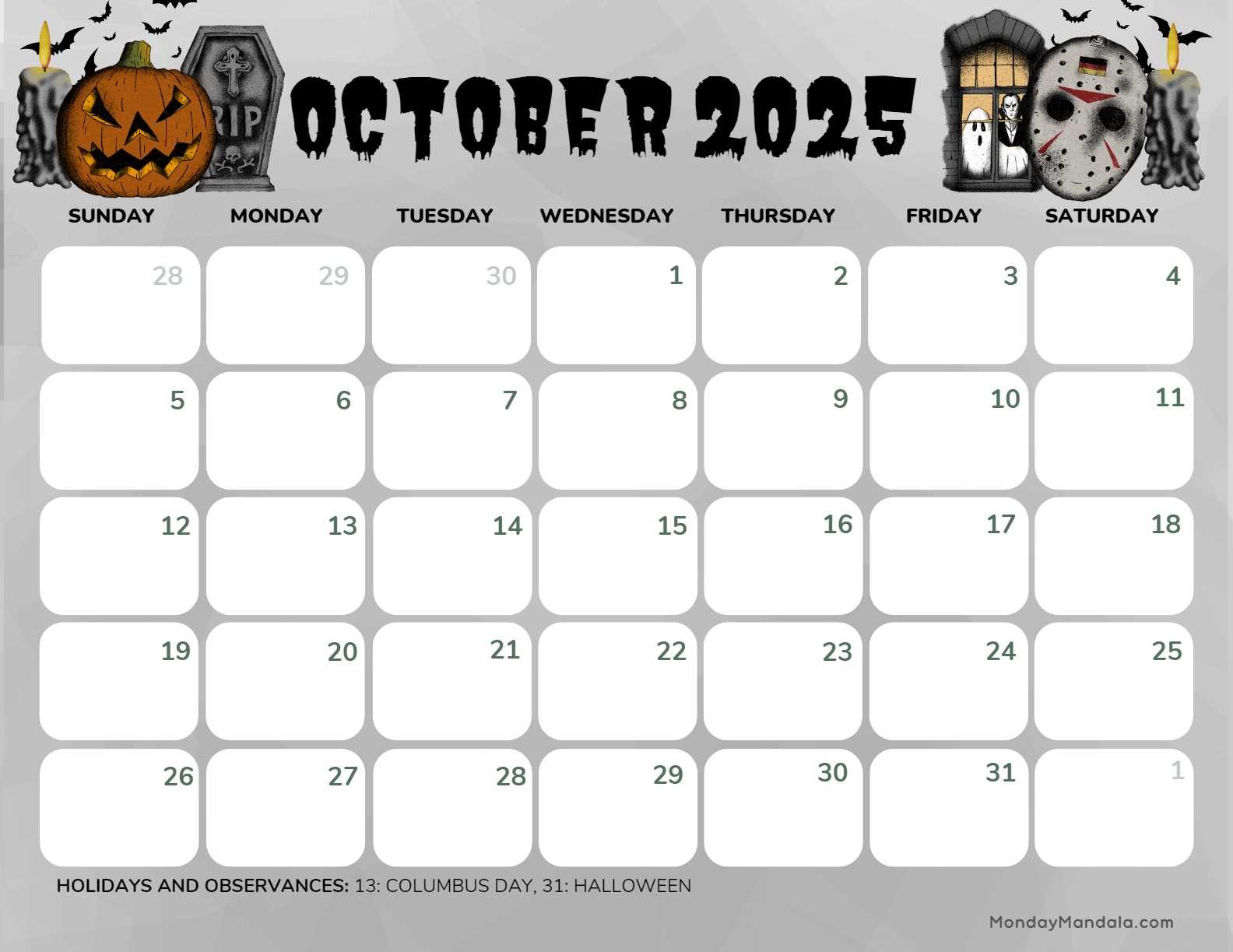 calendar template for october 2025