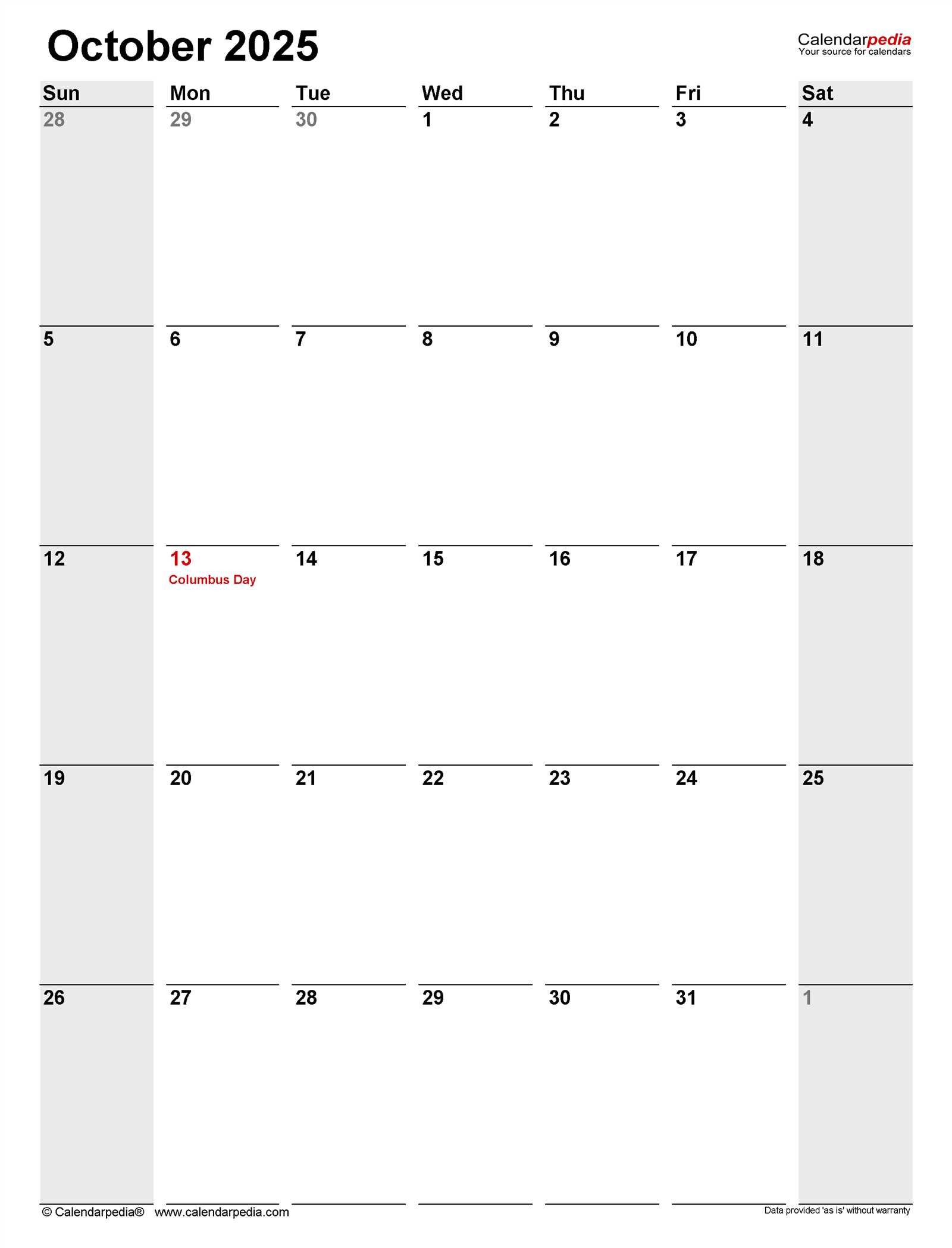 calendar template for october 2025