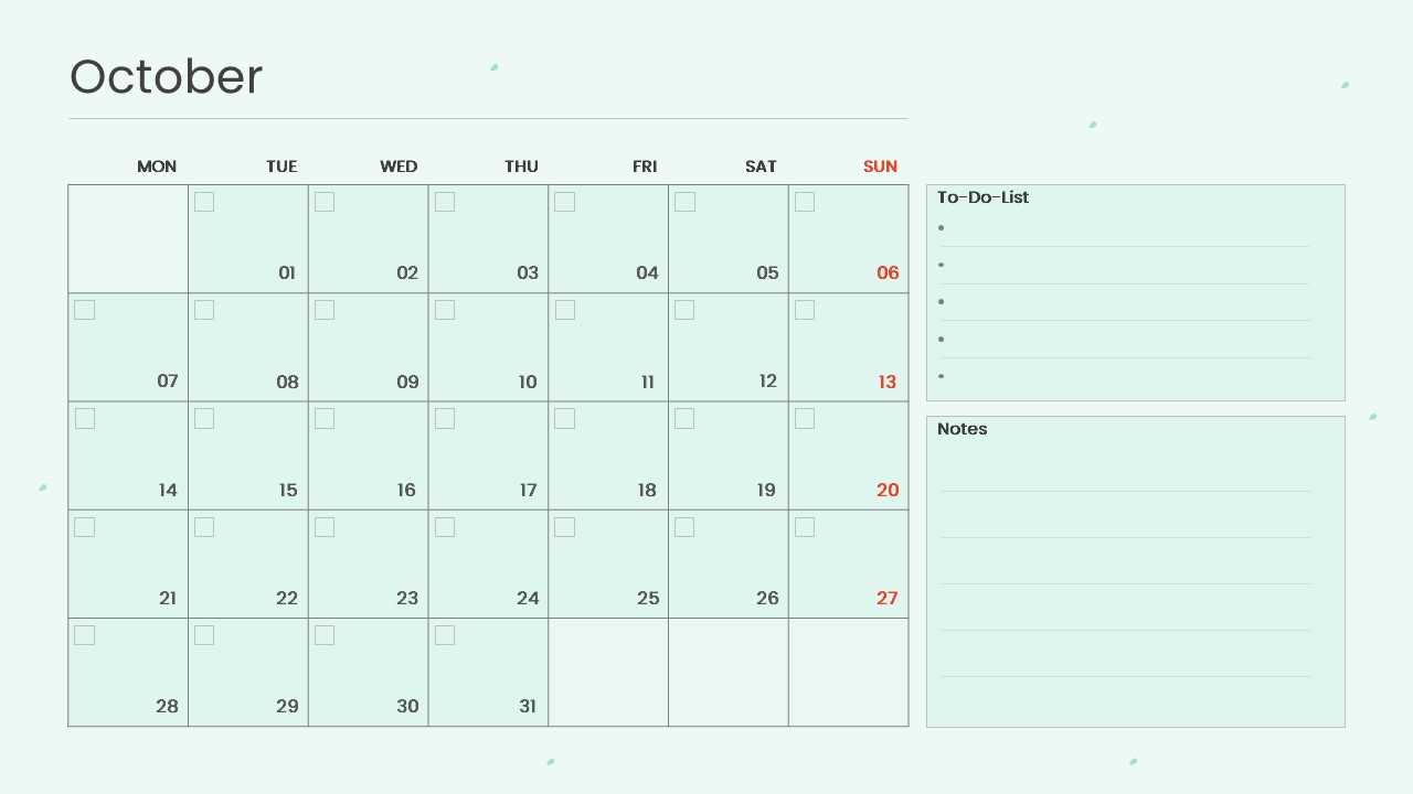 calendar template for powerpoint slide