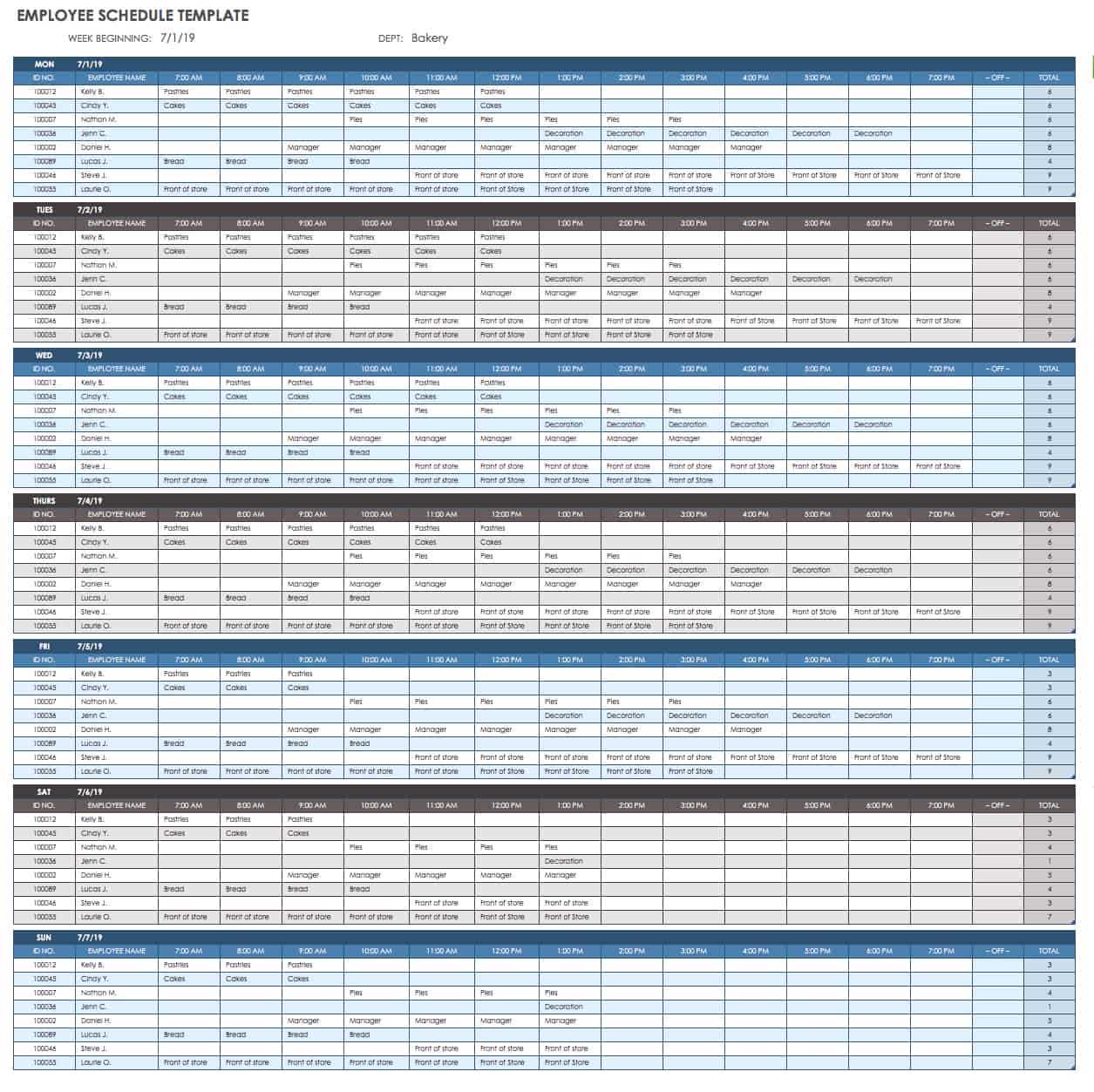 calendar template for scheduling employees