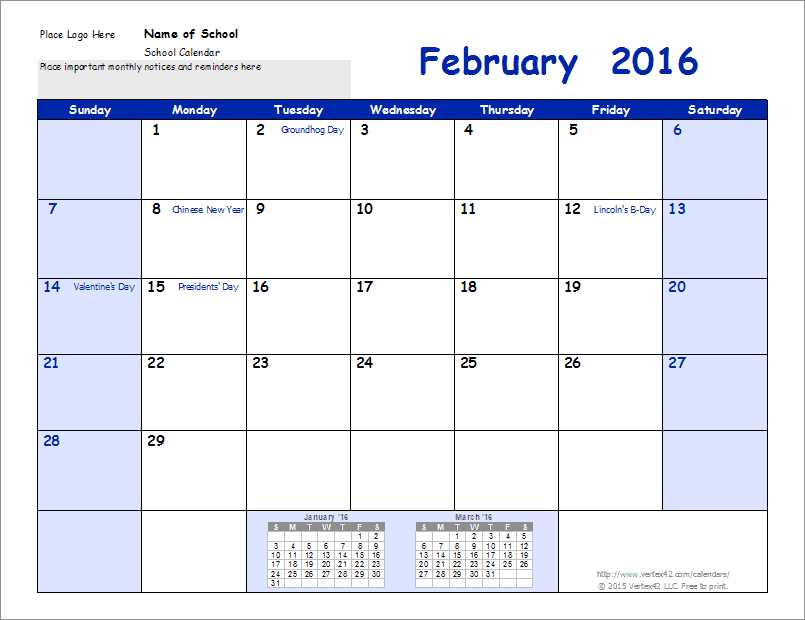 calendar template for students