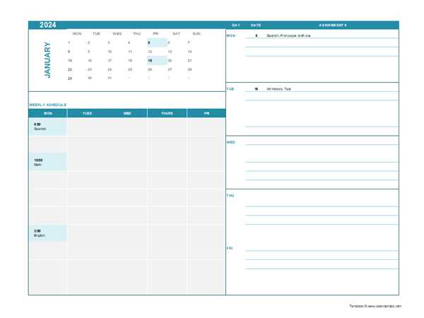 calendar template for students