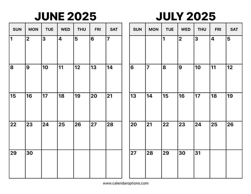 calendar template july 2025 to june 2025