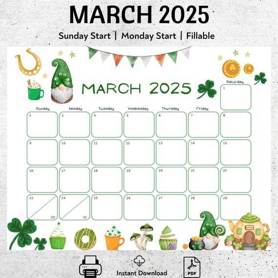 calendar template march 2025 editable