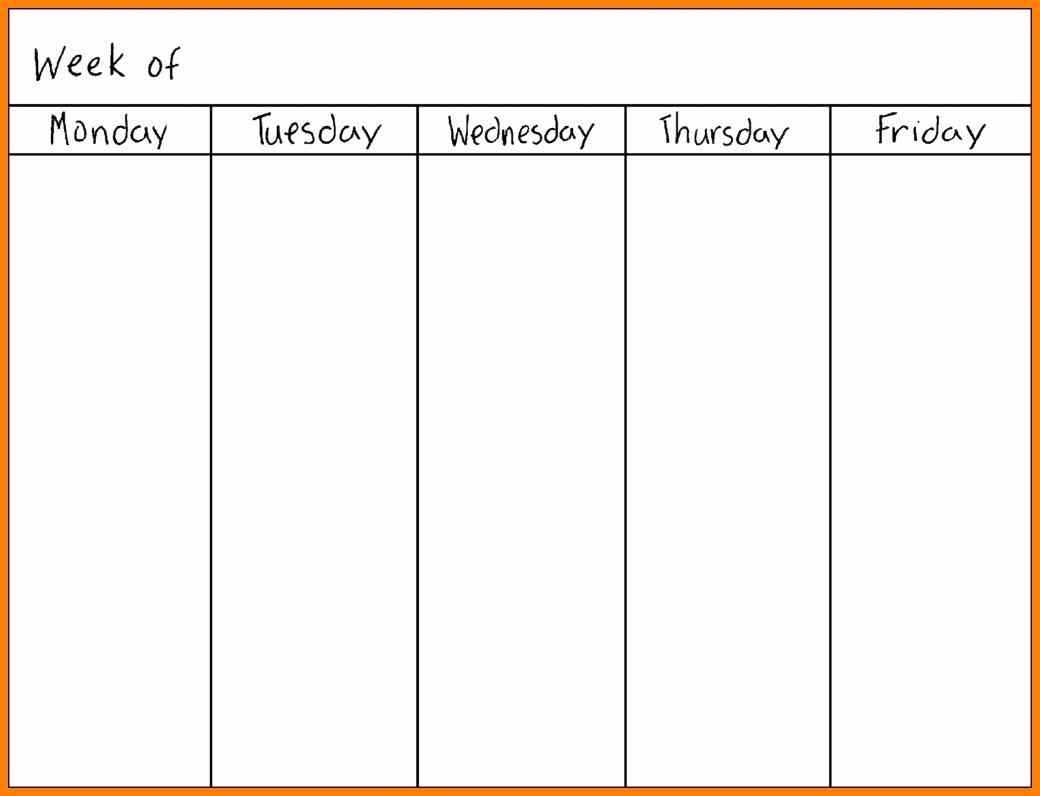 calendar template monday through friday