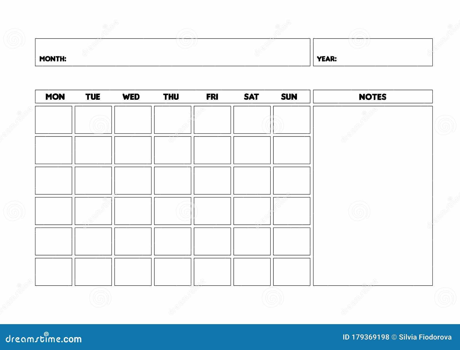 calendar template monday to sunday