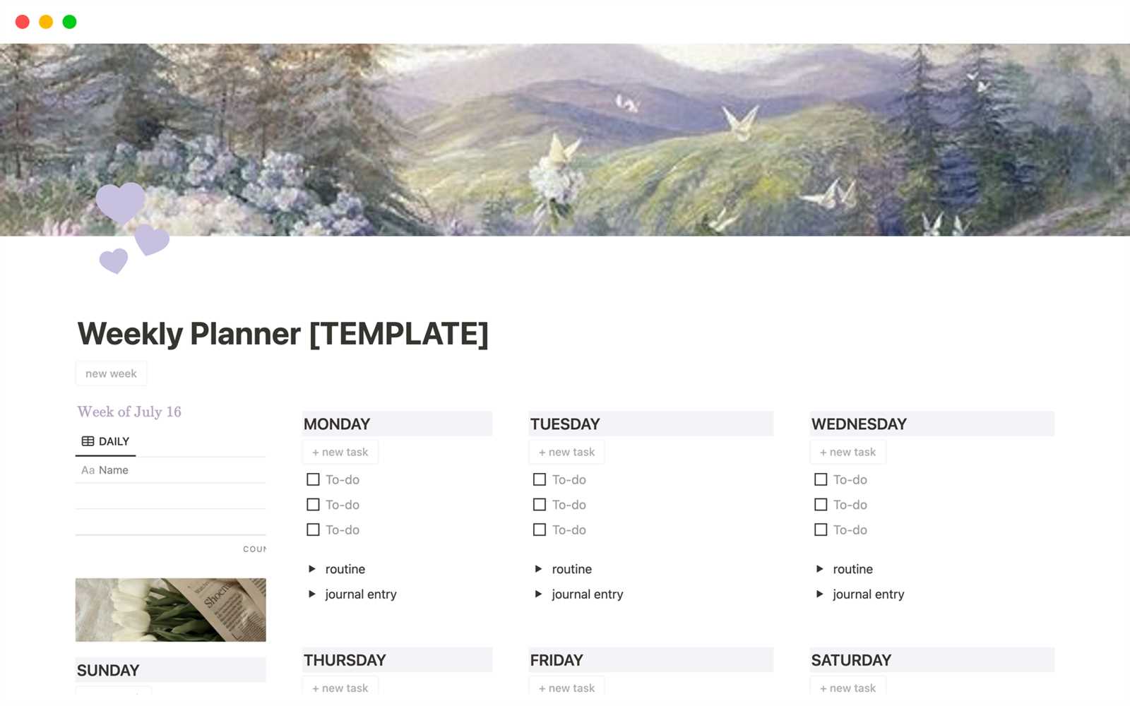 calendar template notion