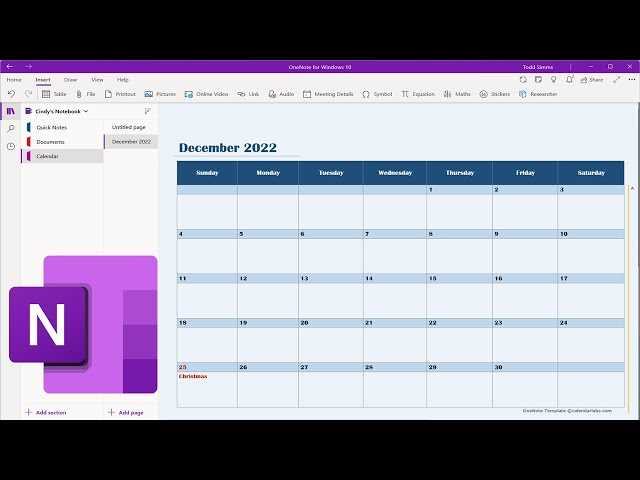 calendar template onenote