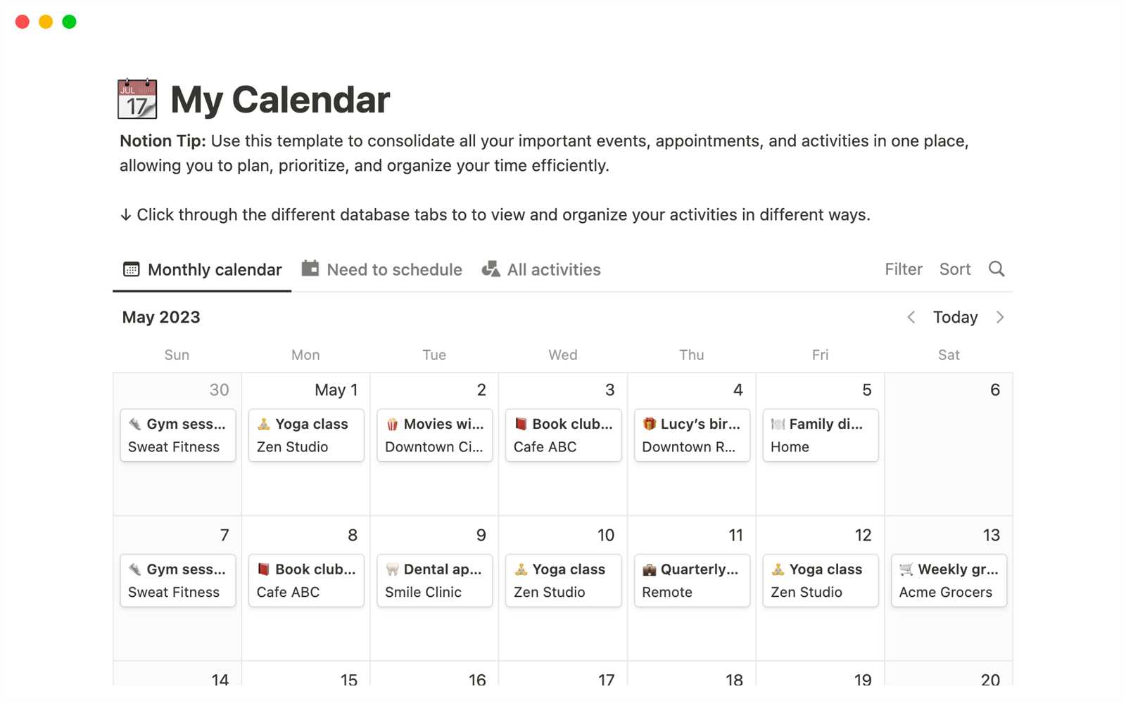 calendar template schedule