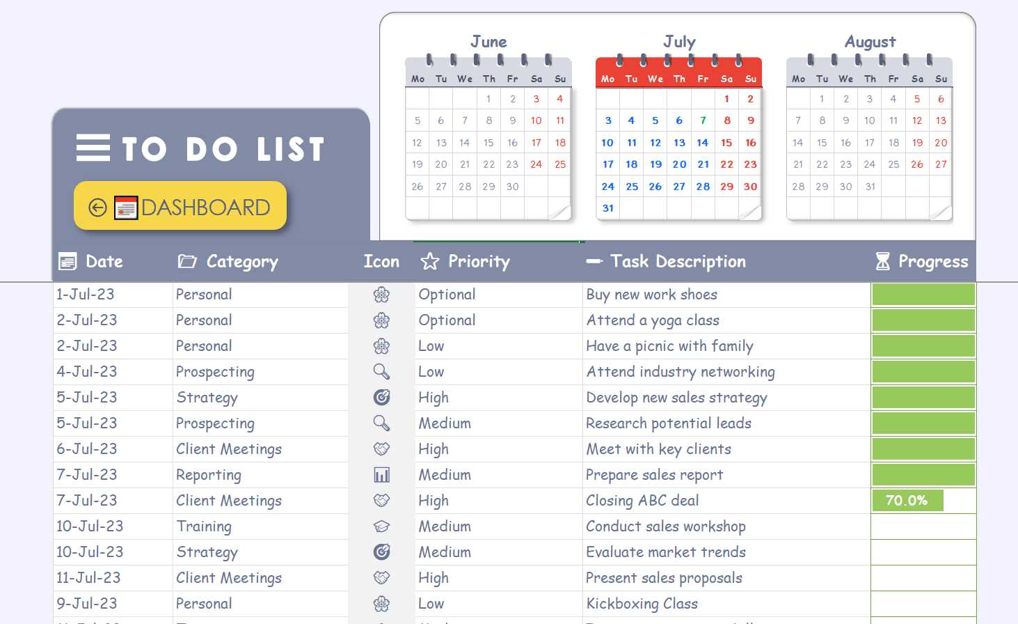 calendar template to do list