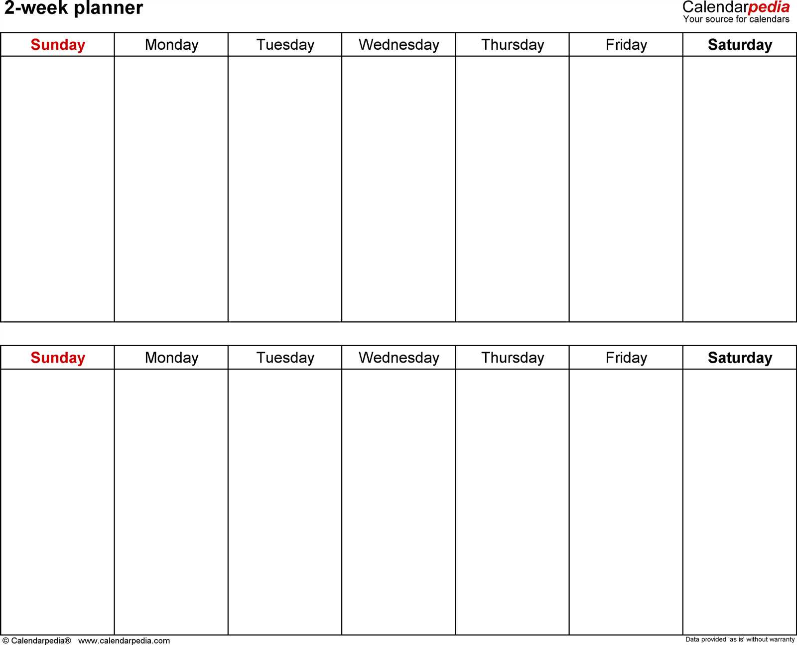 calendar template weekly