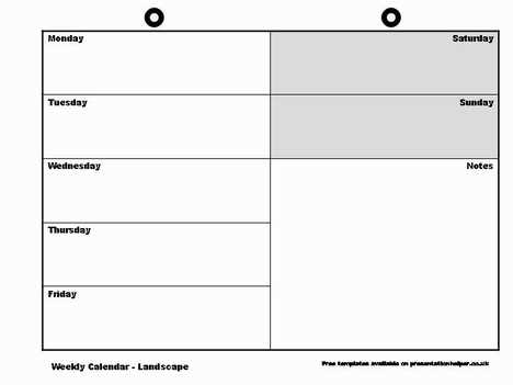 calendar template weekly