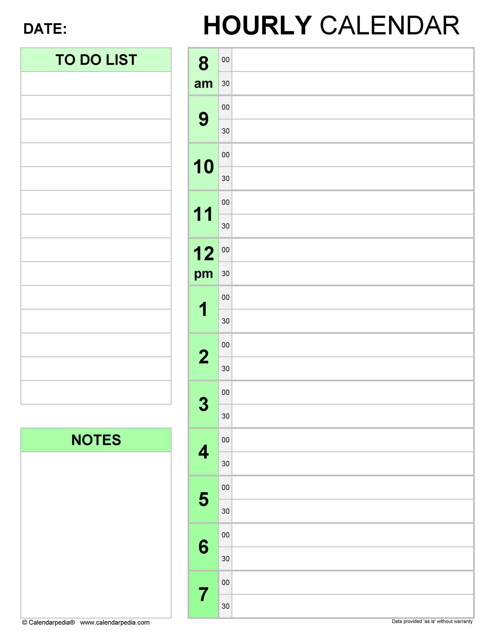 calendar template with hours