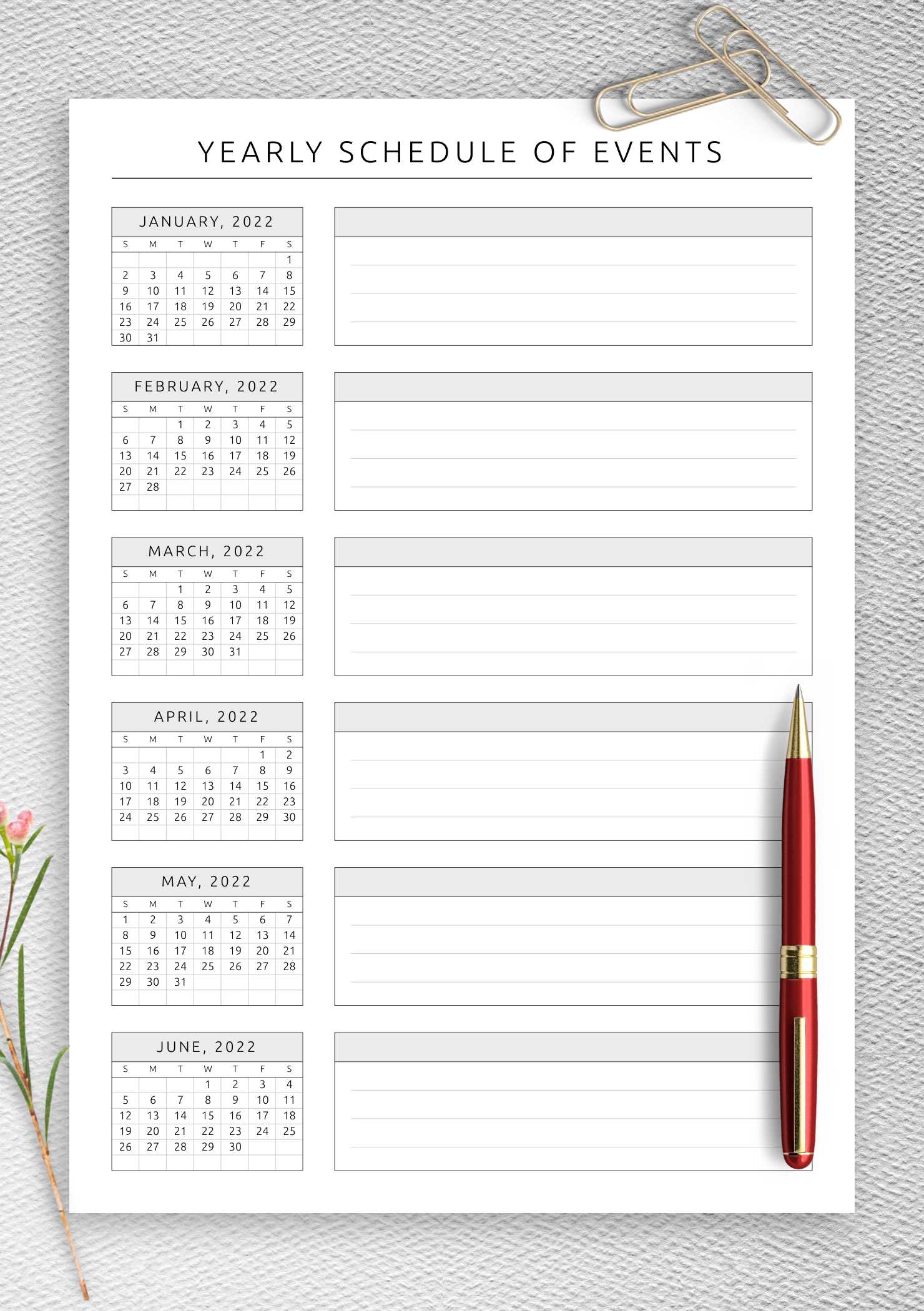 calendar template yearly