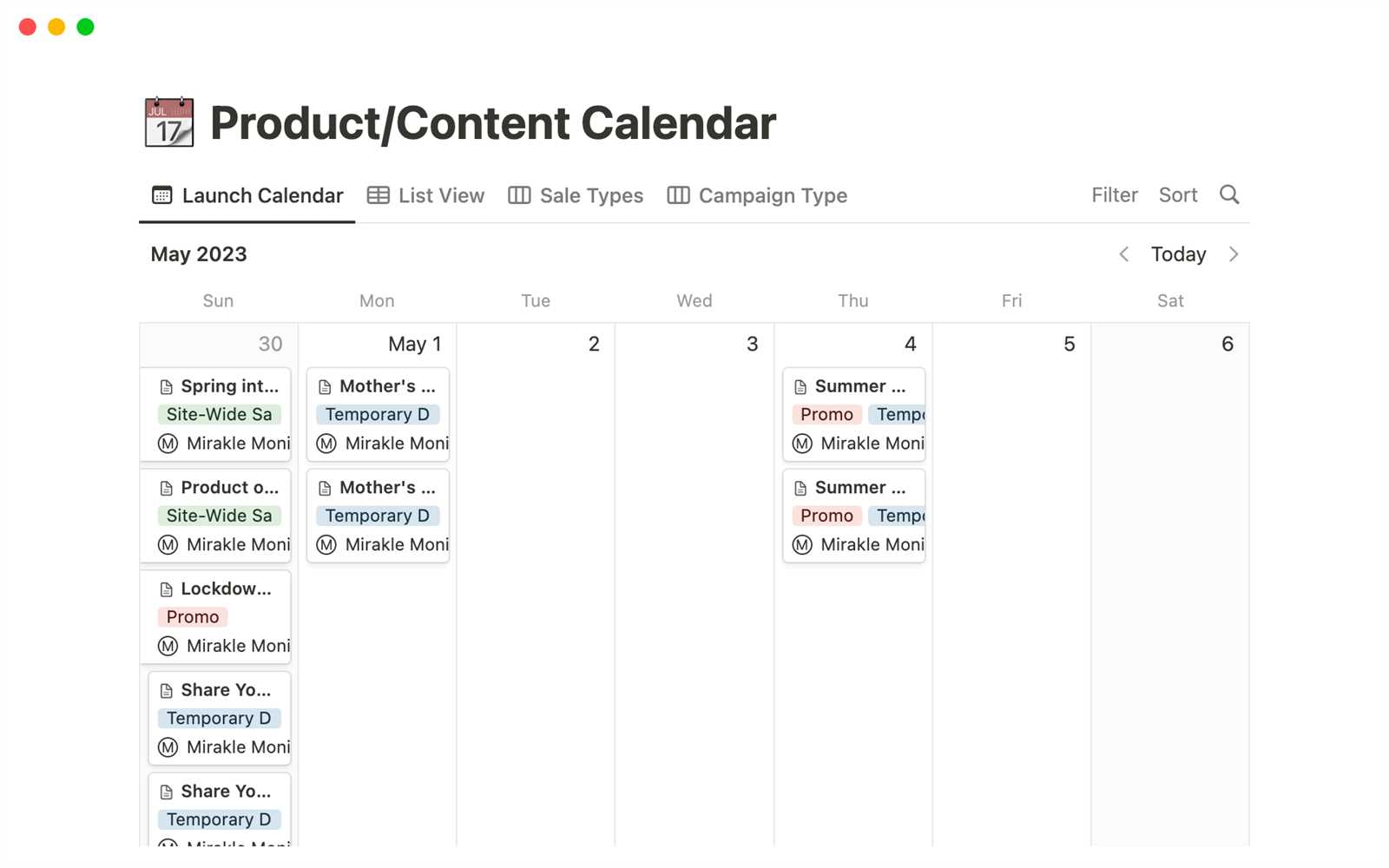 calendar templates notion