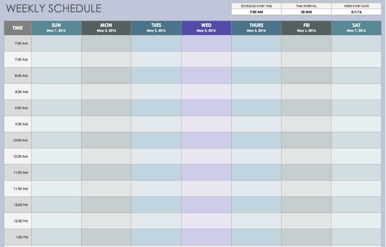 calendar with hours template