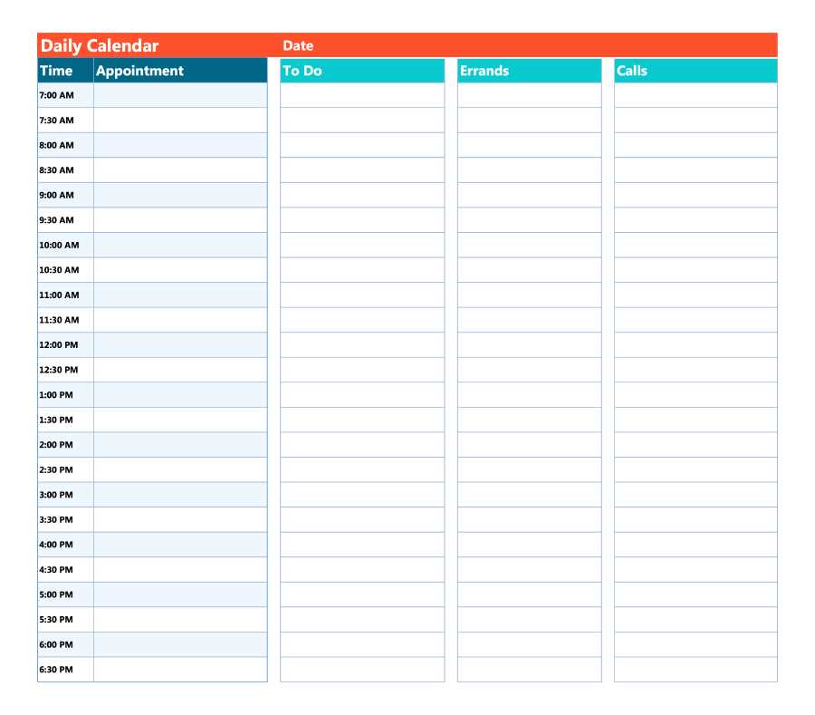 calendar with times template