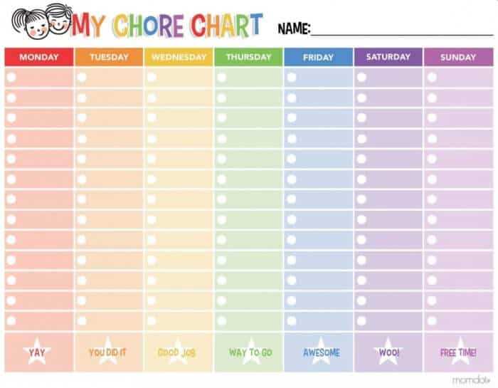 chore calendar template monthly