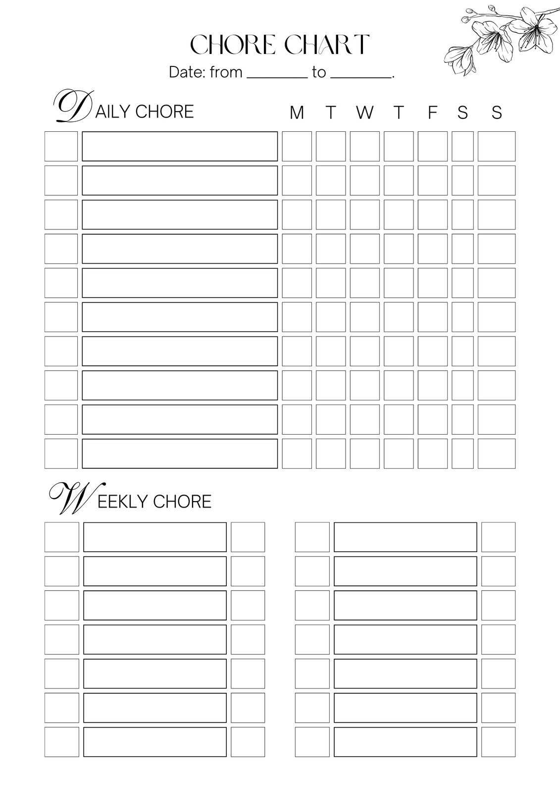 chore calendar template monthly