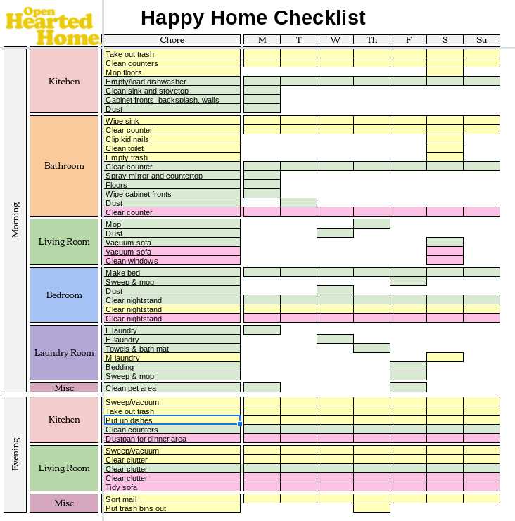 chores calendar template