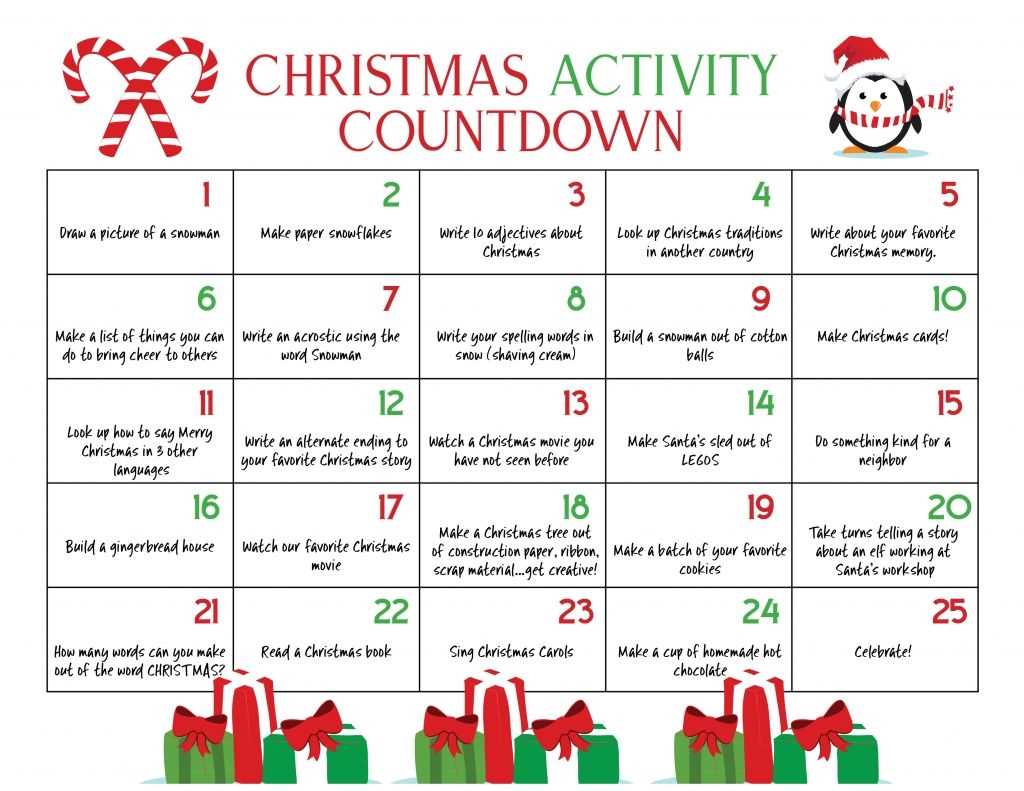 christmas activity calendar template