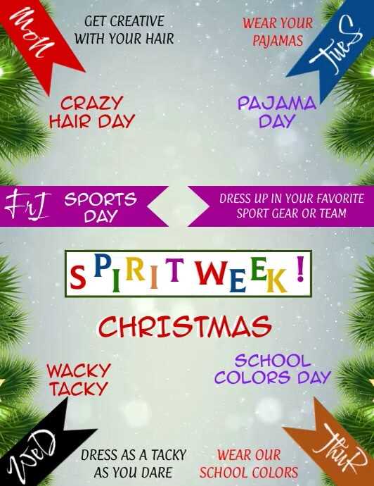 christmas spirit week calendar template