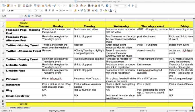 church social media calendar template