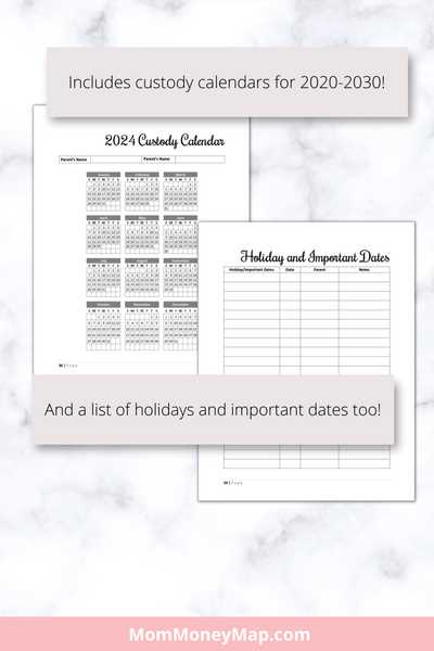 co parenting calendar template free