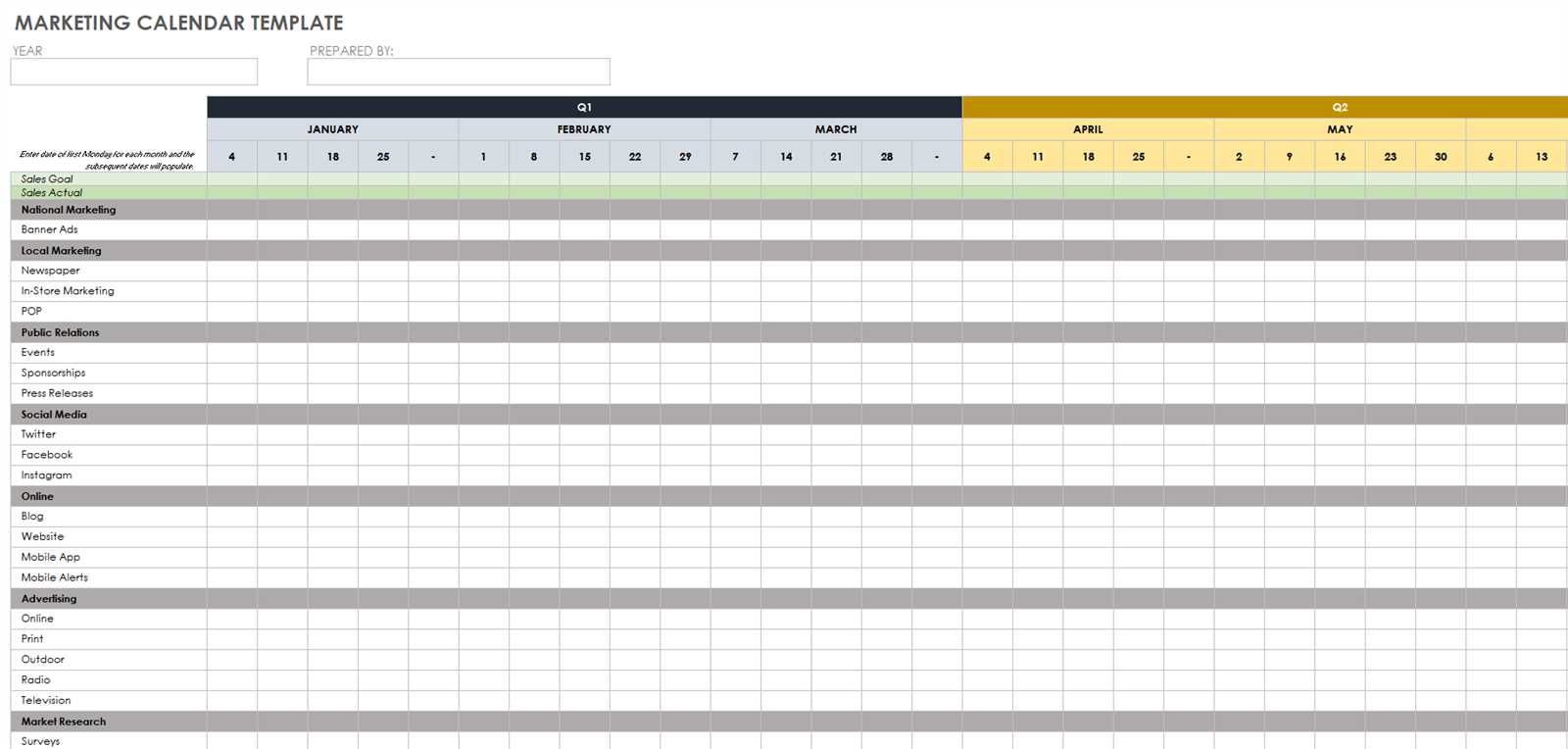 comms calendar template