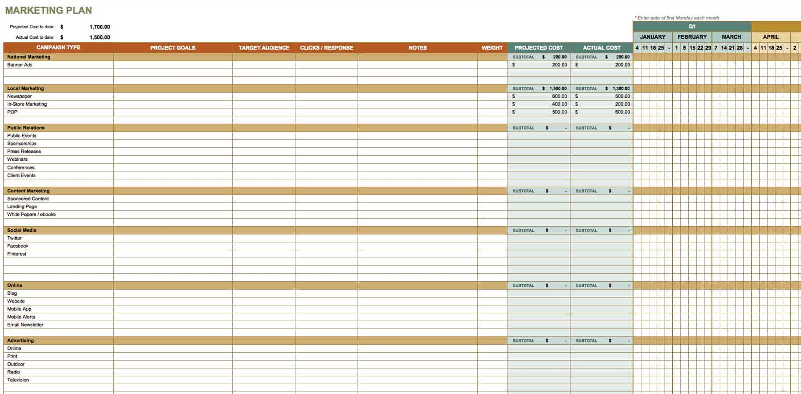 communication plan calendar template