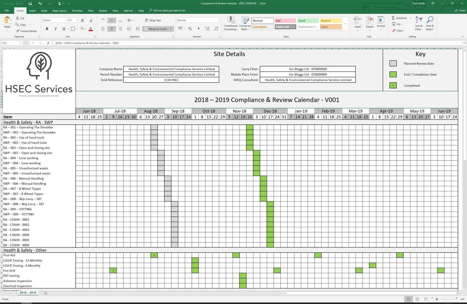 compliance calendar template