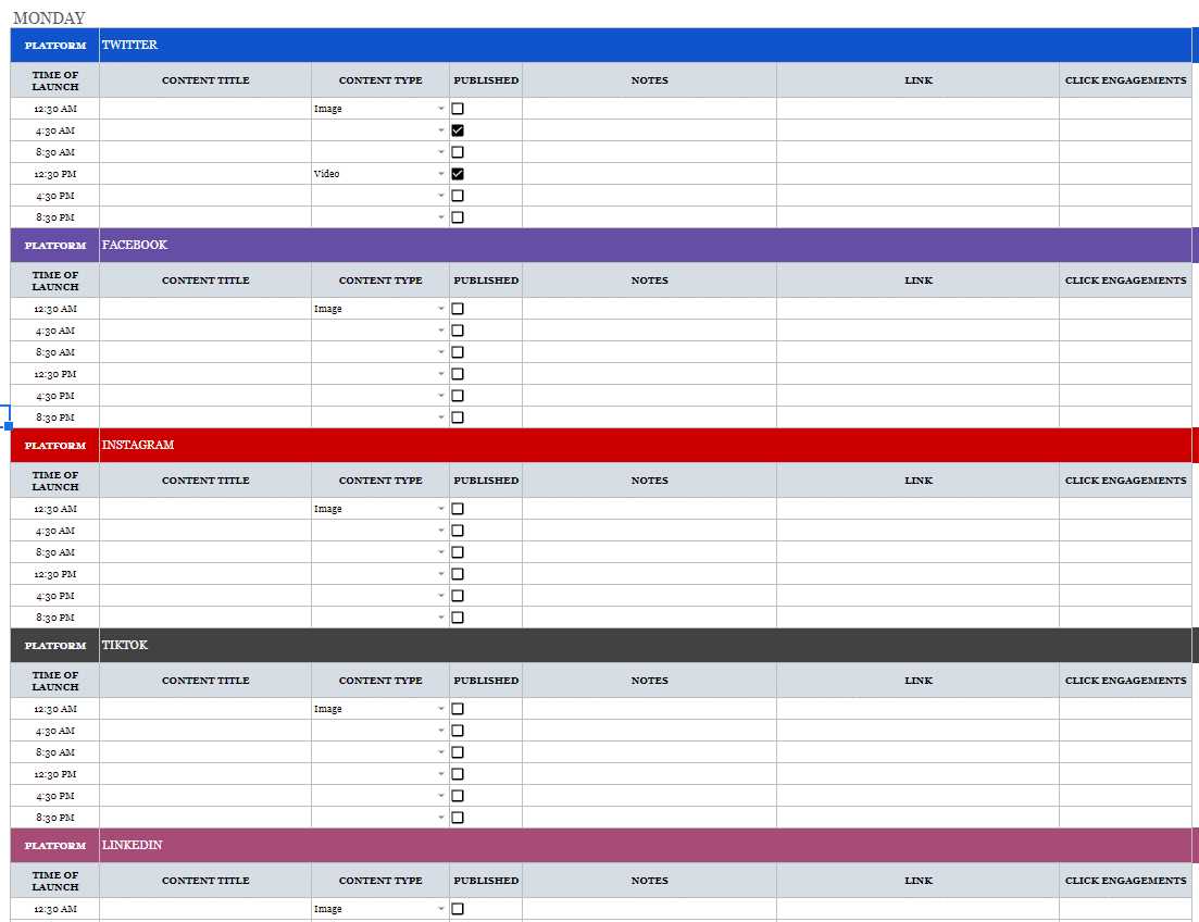 content calendar template free