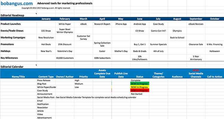 content calendar templates