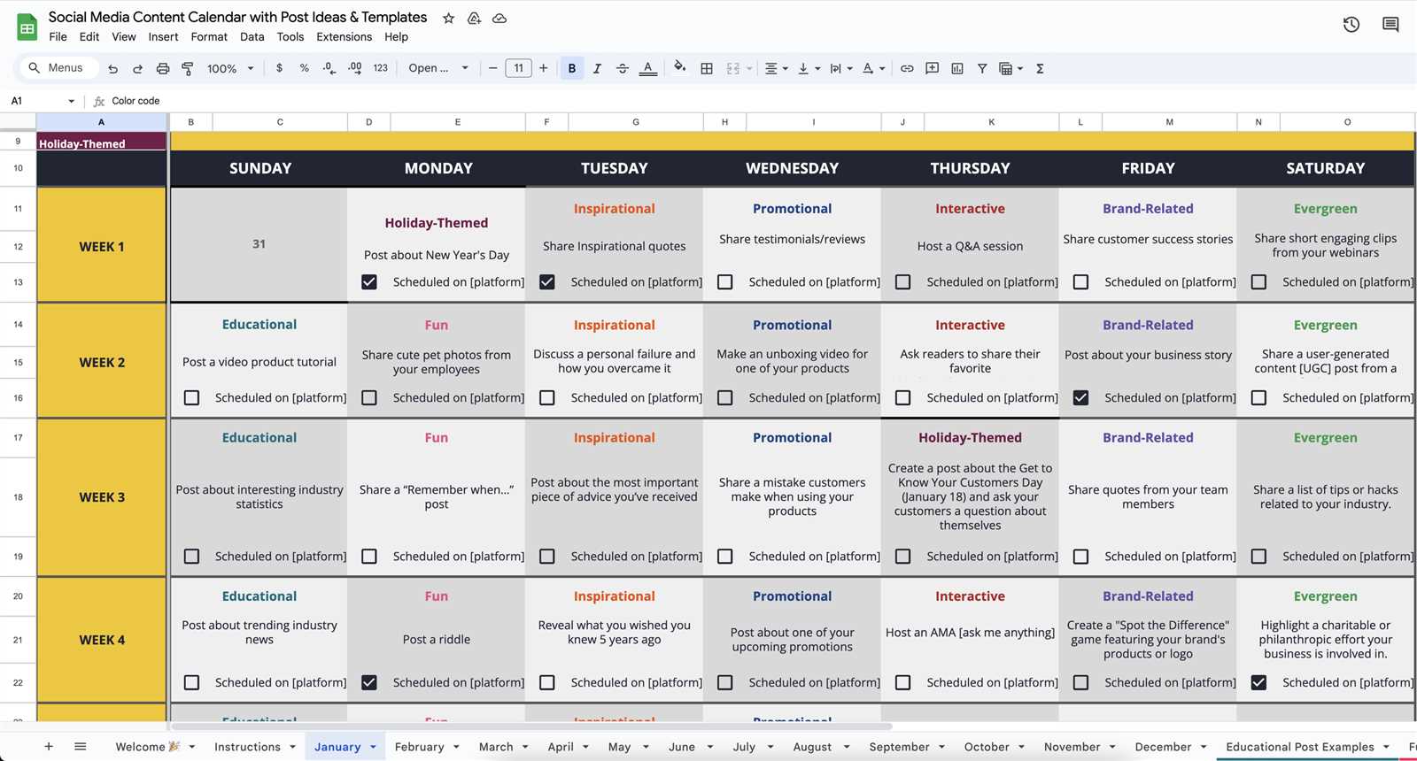 conversation calendar template