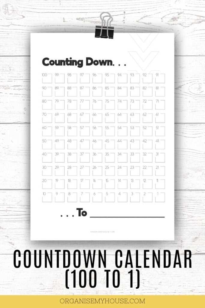 countdown calendar template printable