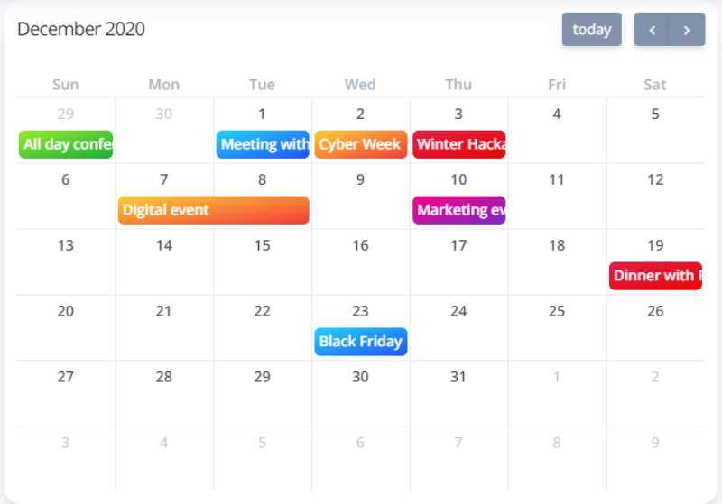 css calendar template