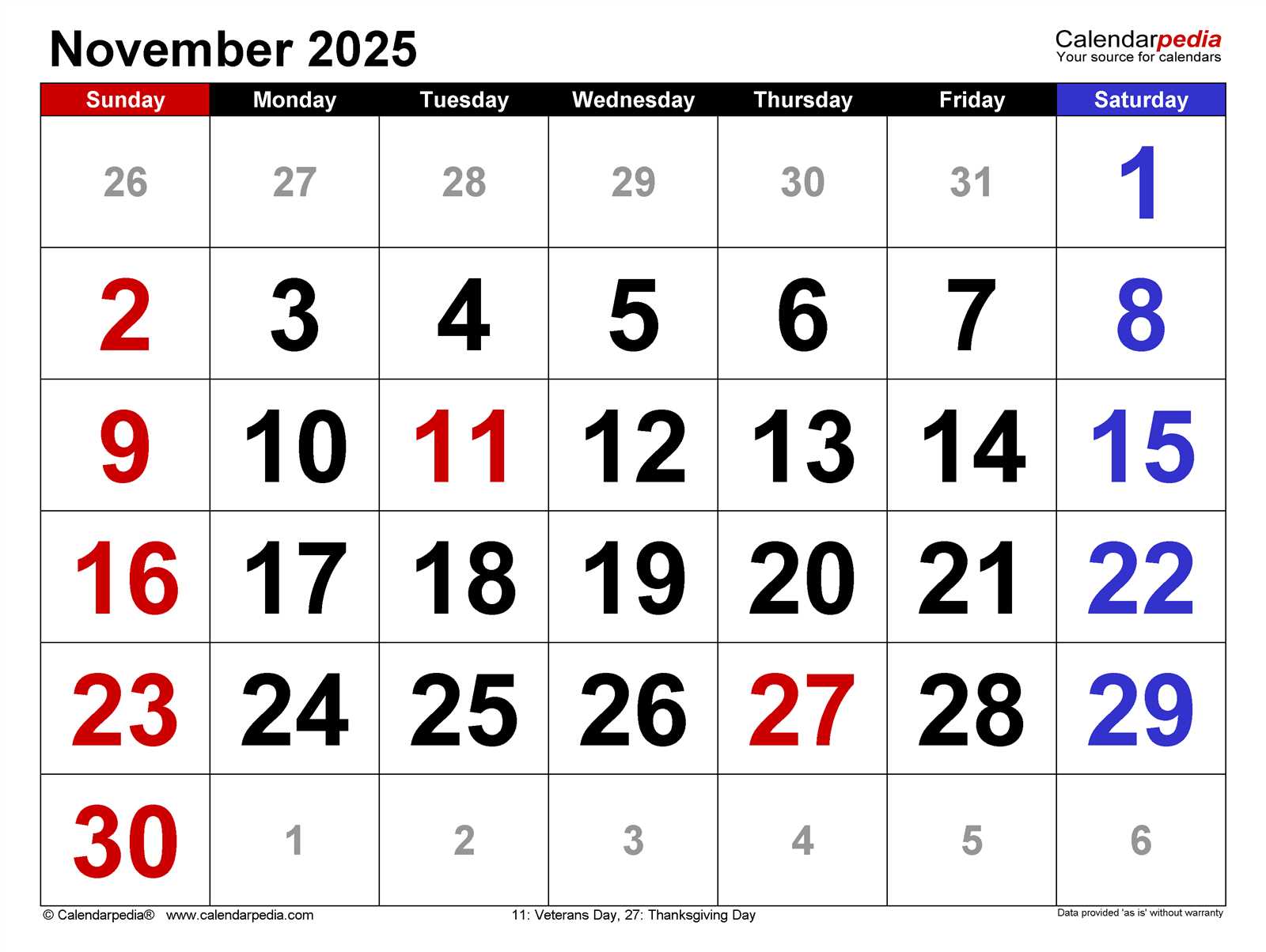 cute calendar template november 2025